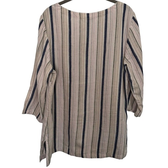 Tommy Bahama Linen Metallic Striped Lace Up Top Tunic Size Large - Picture 2 of 8
